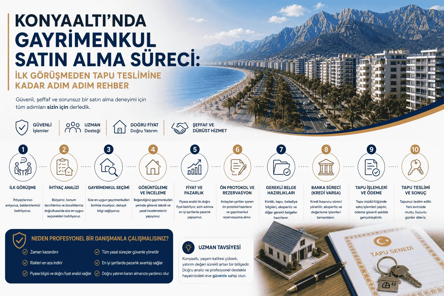 Konyaaltı'nda Gayrimenkul Satın Alma Süreci: İlk Görüşmeden Tapu Teslimine Kadar Adım Adım Rehber